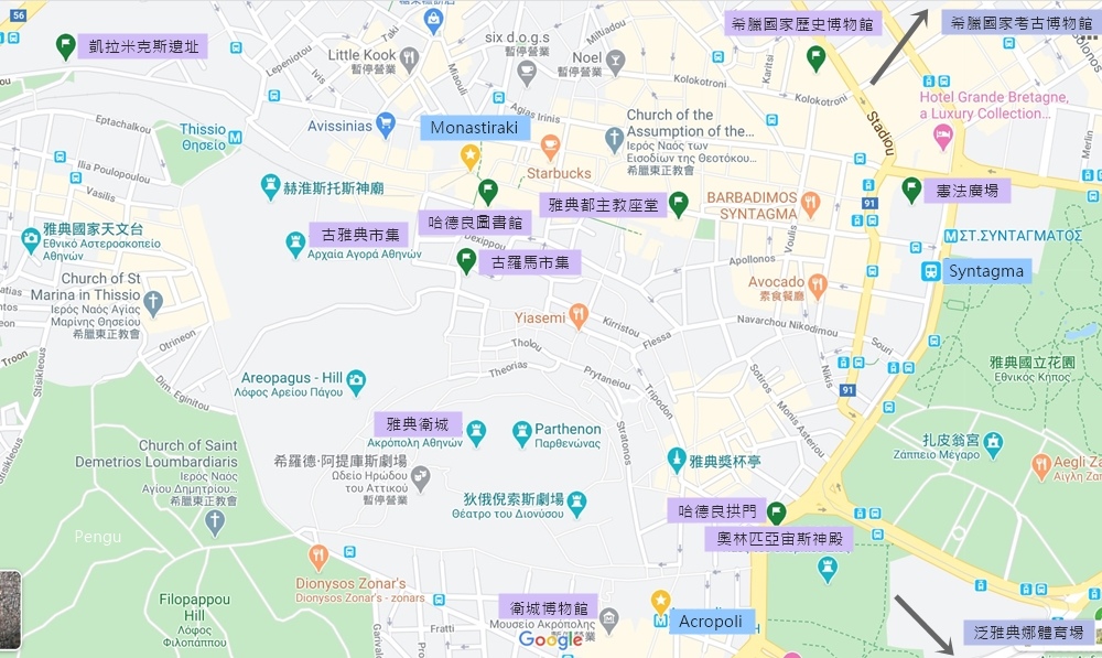 雅典景點地圖