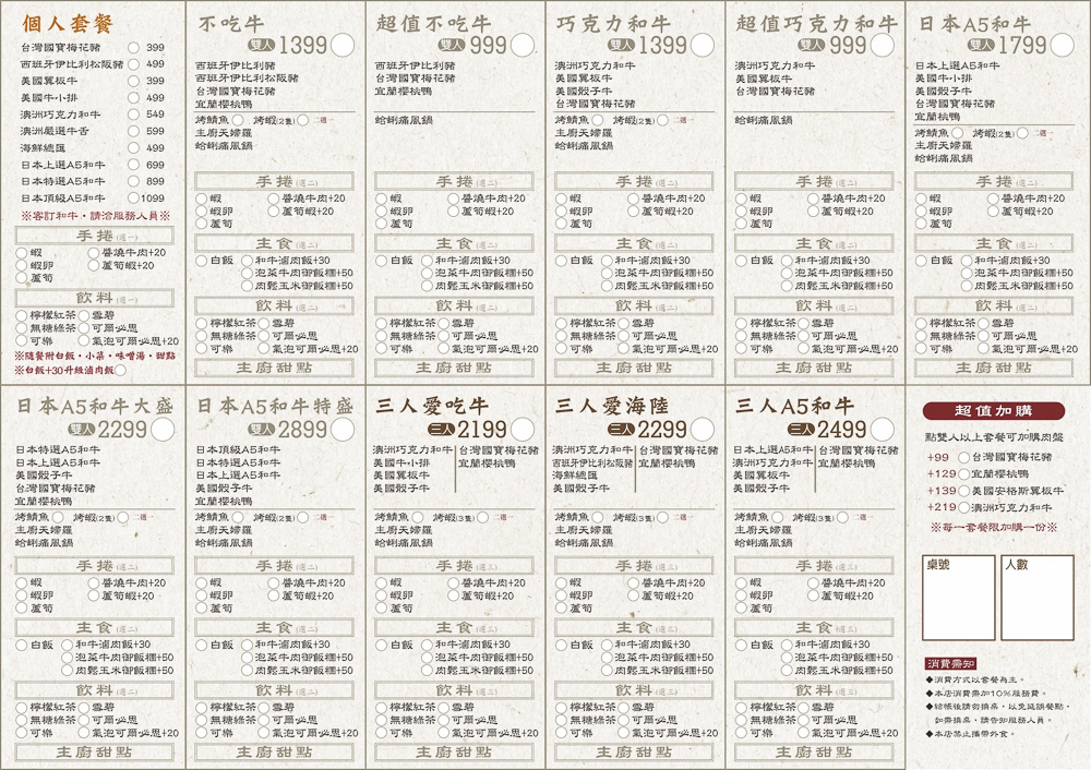 富田和牛燒肉菜單