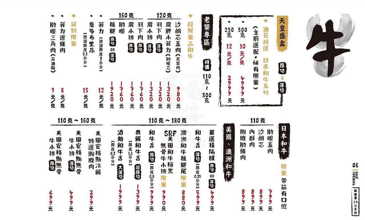 KoDo和牛燒肉菜單