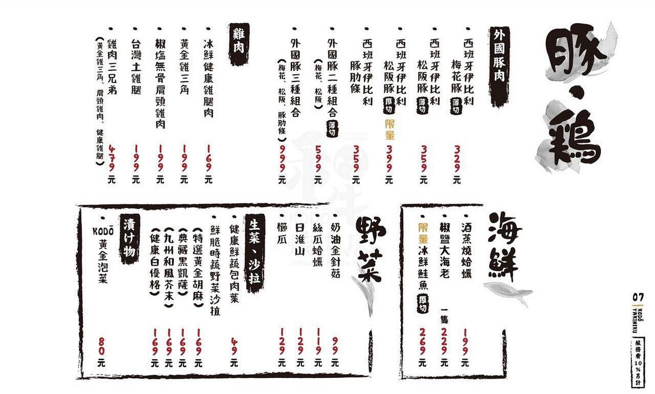 KoDo和牛燒肉菜單