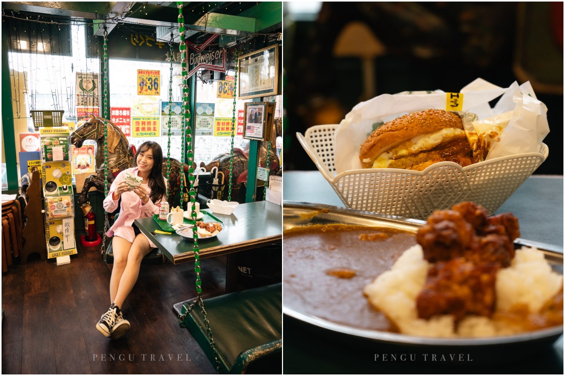 幸運小丑店內浮誇吸睛的馬戲團主題裝潢，盪著鞦韆吃漢堡與咖哩飯趣味十足