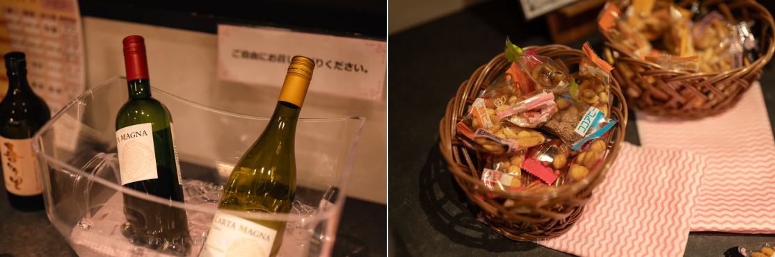 C五稜郭飯店Lounge提供紅白酒與零食